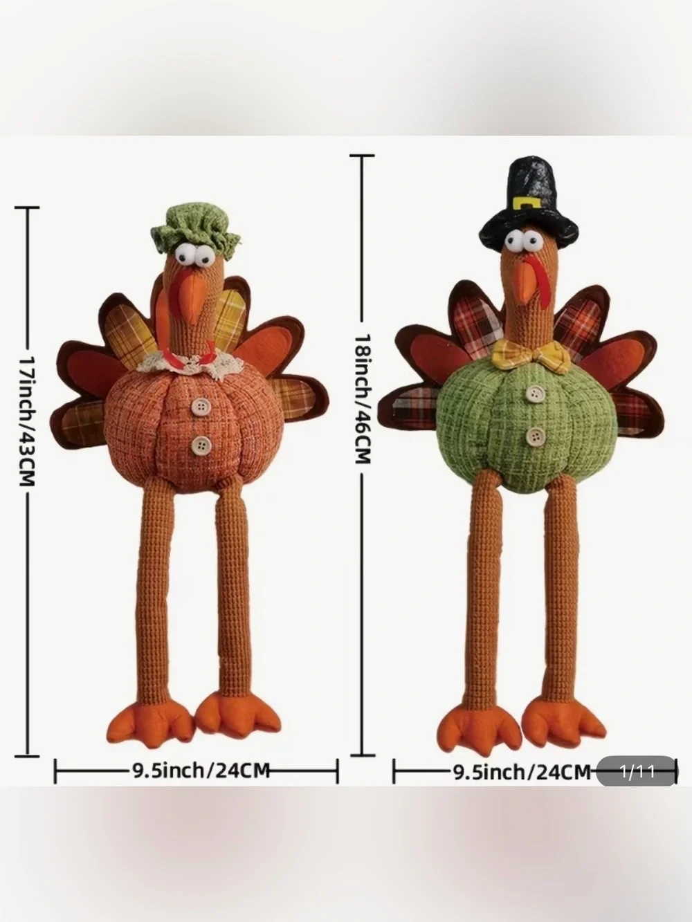 NWT Green and Orange Fall Plush Thanksgiving Turkey Pair
